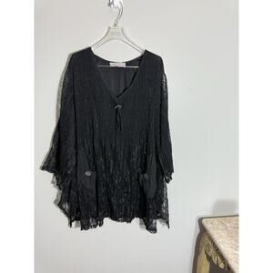 Pretty Angel S/M Tunic Top Black Lace Pockets Oversize Buttons Whimsigoth Fairy